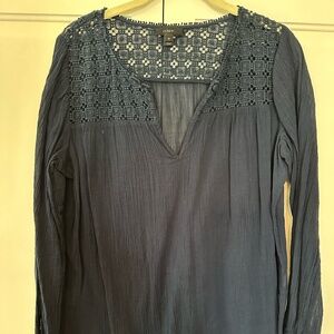 Long Sleeve JCrew Gauze Top with Eyelet Detail Top - Navy